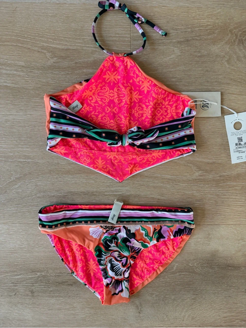 Maaji Rarity Reversible Orange & Pink Floral High-Neck Bikini Set